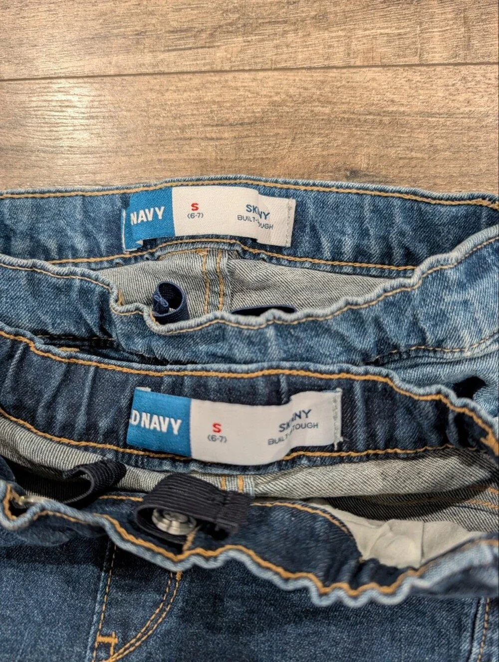 Old Navy Size 6-7 Skinny Jeans Pull On Adjustable Waistband Blue Denim Small